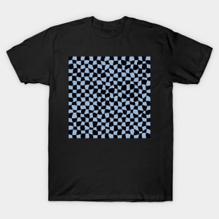 Warped Checkerboard, Black and Light Blue T-Shirt